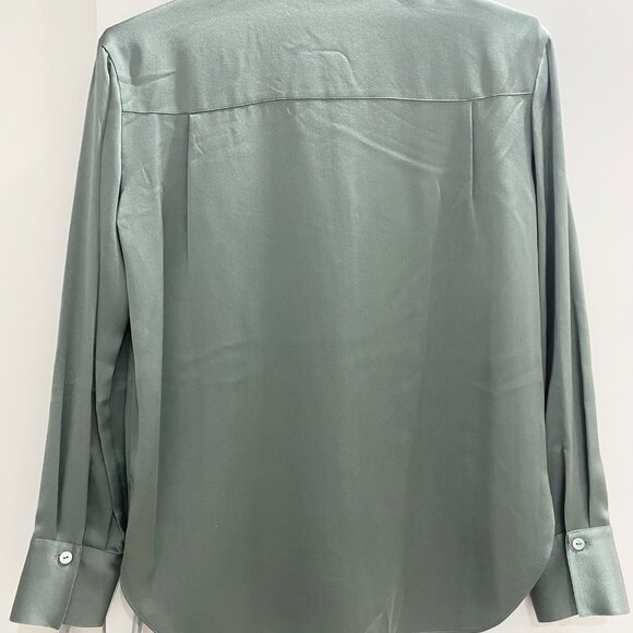 Vince SHAPED COLLAR SILK BLOUSE 100% Silk Satin, Lt Patina, Size XS, New w/Tag - Picture 4 of 5